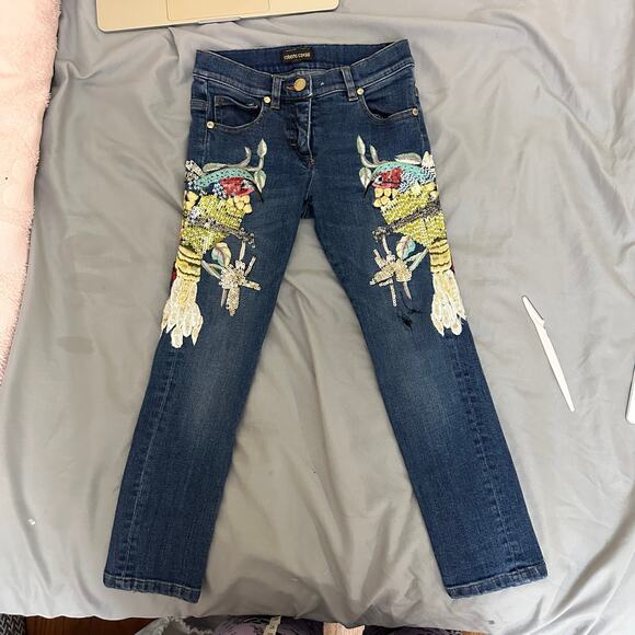 Kids Roberto Cavalli Embroidered Sequin Birds‎ Denim Jeans Size 6 122 - Picture 12 of 16